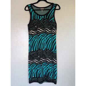 Banana Republic Issa London Dress Women Small Teal Black Zebra‎ Print Thick Knit